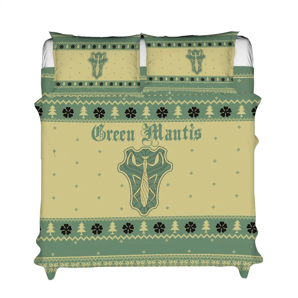 Green Mantis Xmas Polyester Duvet Cover Set