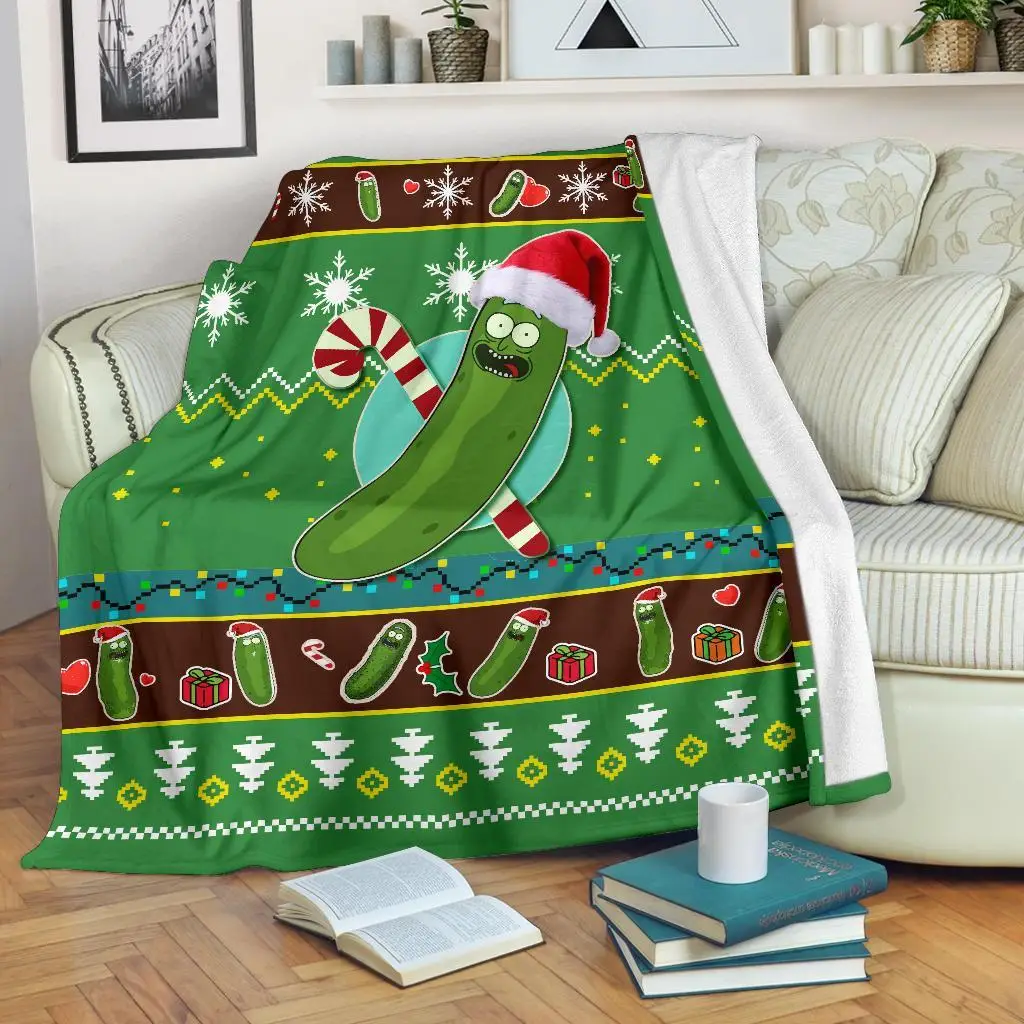 Green Pickle Rick Christmas Christmas Blanket Amazing Gift Idea