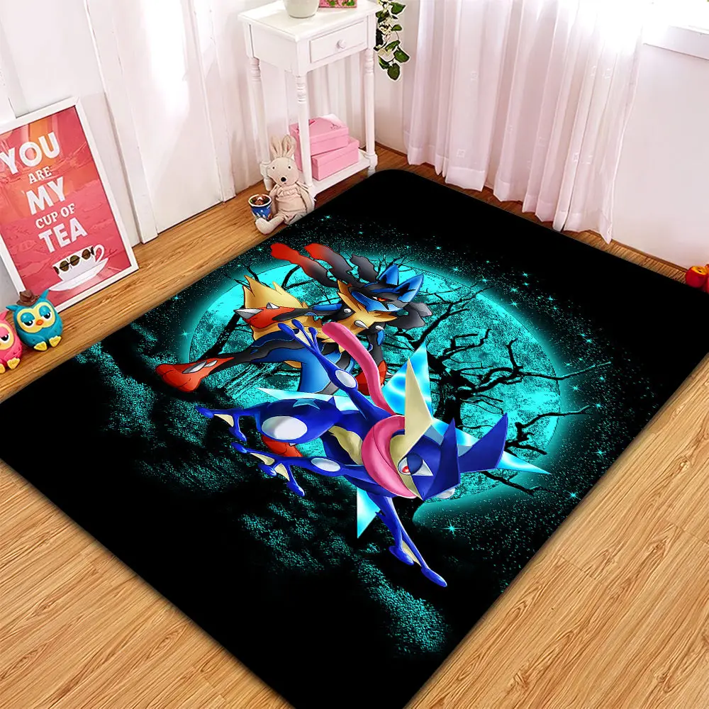 Greninja Satoshi And Mega Lucario Funny Anime Moonlight Halloween Rectangular Area Rug