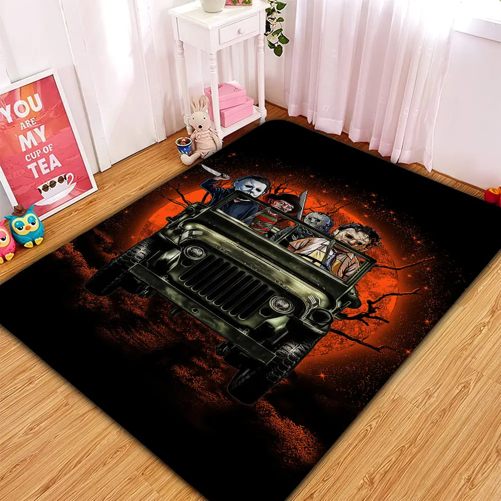 Halloween Horro Movie Ride Jeep Funny Anime Moonlight Rectangular Area Rug