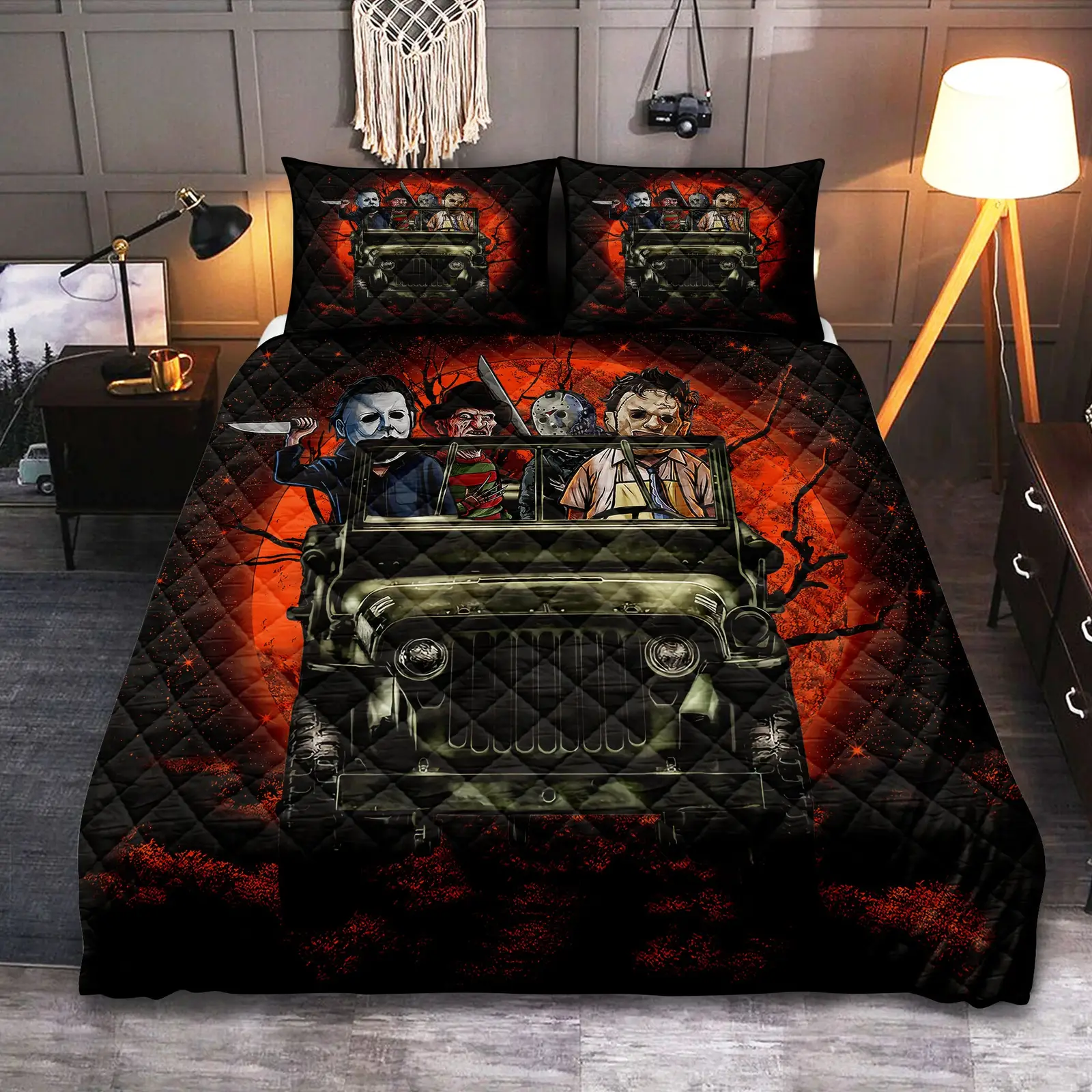 Halloween Horro Movie Ride Jeep Funny Moonlight Quilt Bed Sets