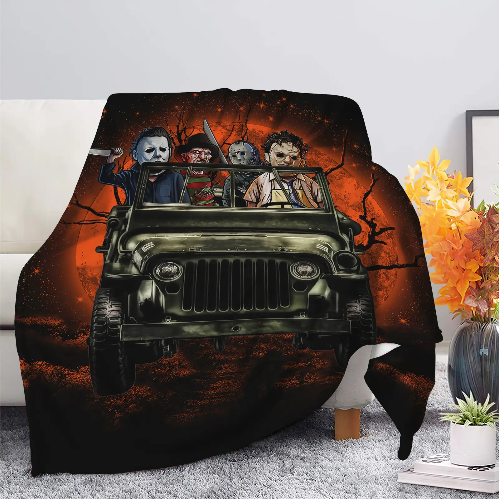 Halloween Horror Movie Ride Jeep Funny Blanket
