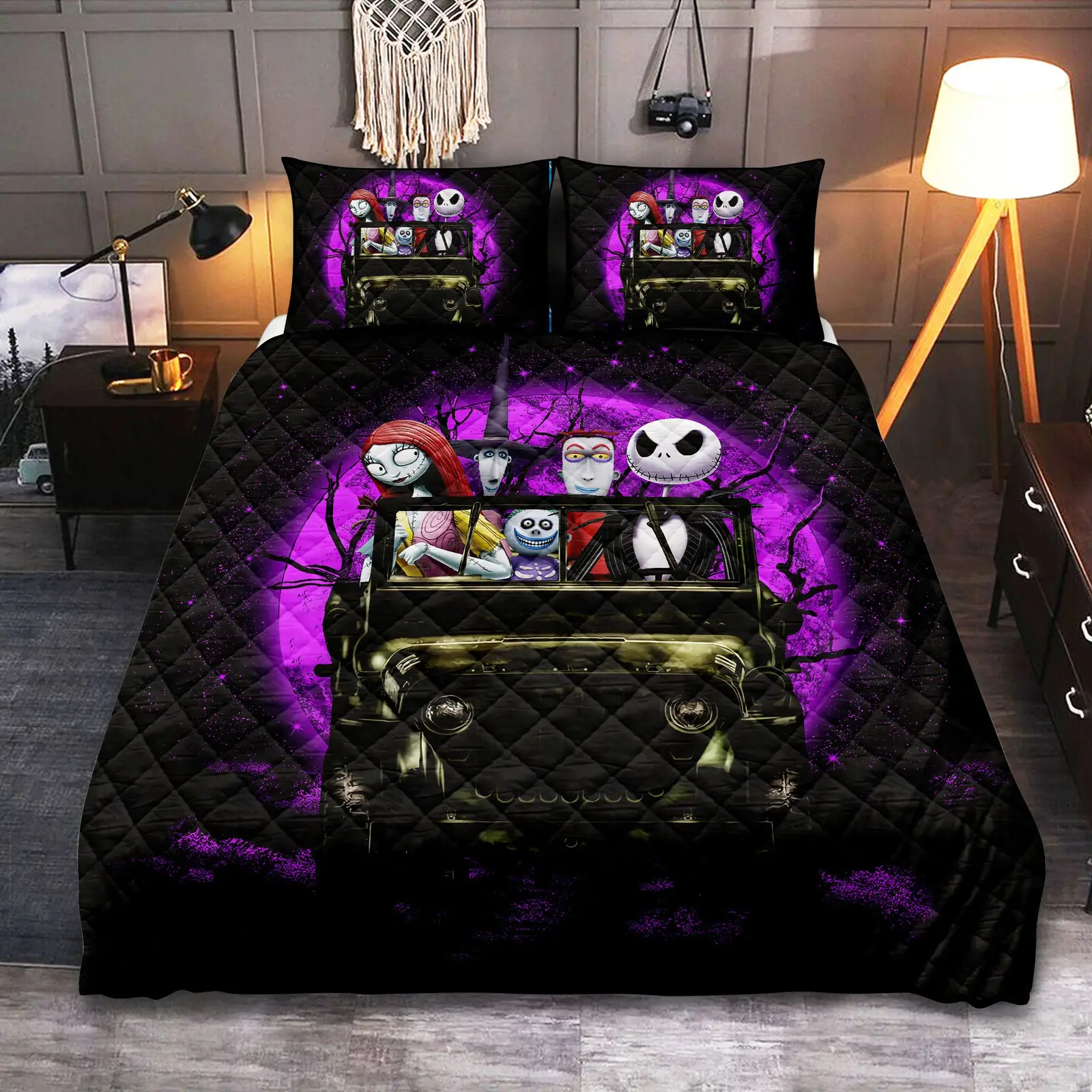 Halloween Nightmare Before Christmas Moonlight Drive Jeep Funny Quilt Bed Sets
