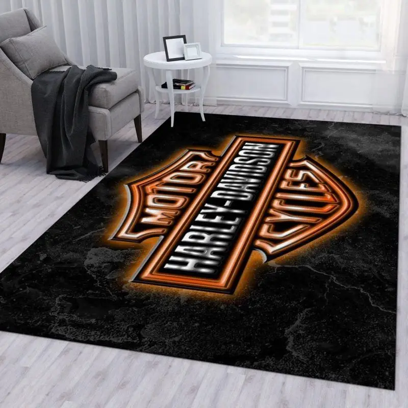 Harley Davidson Black Background Area Rug Carpet