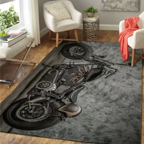 Harley Davidson Motorcyle Grey Art Rug