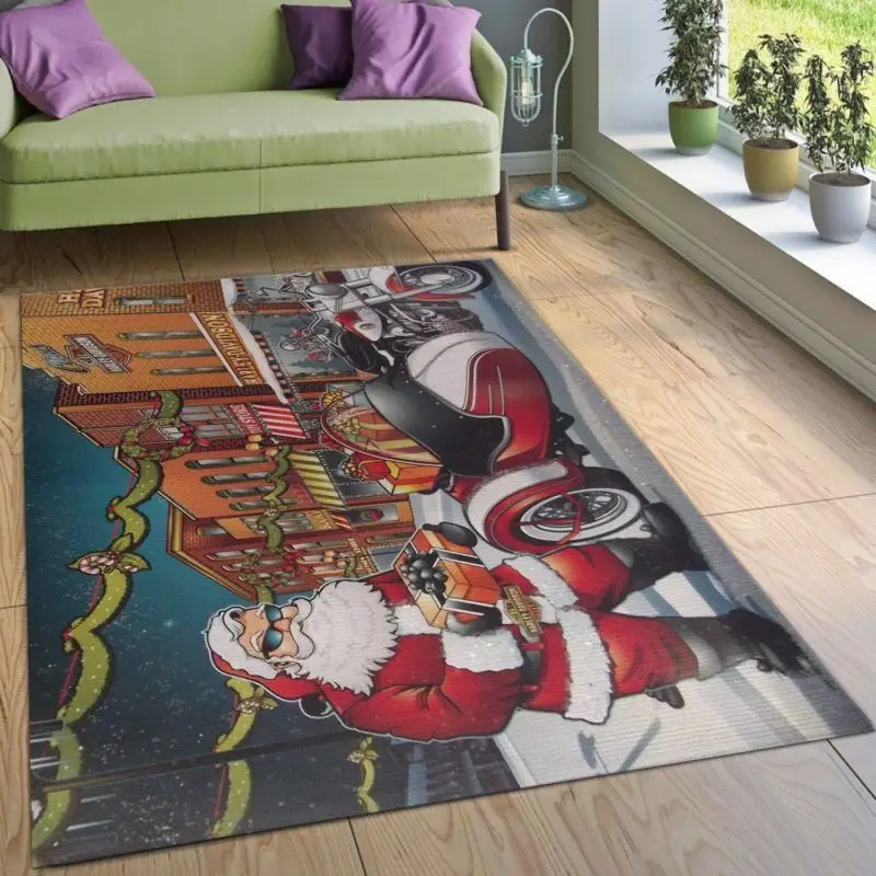 Harley Davidson Santa Claus Area Rug Carpet