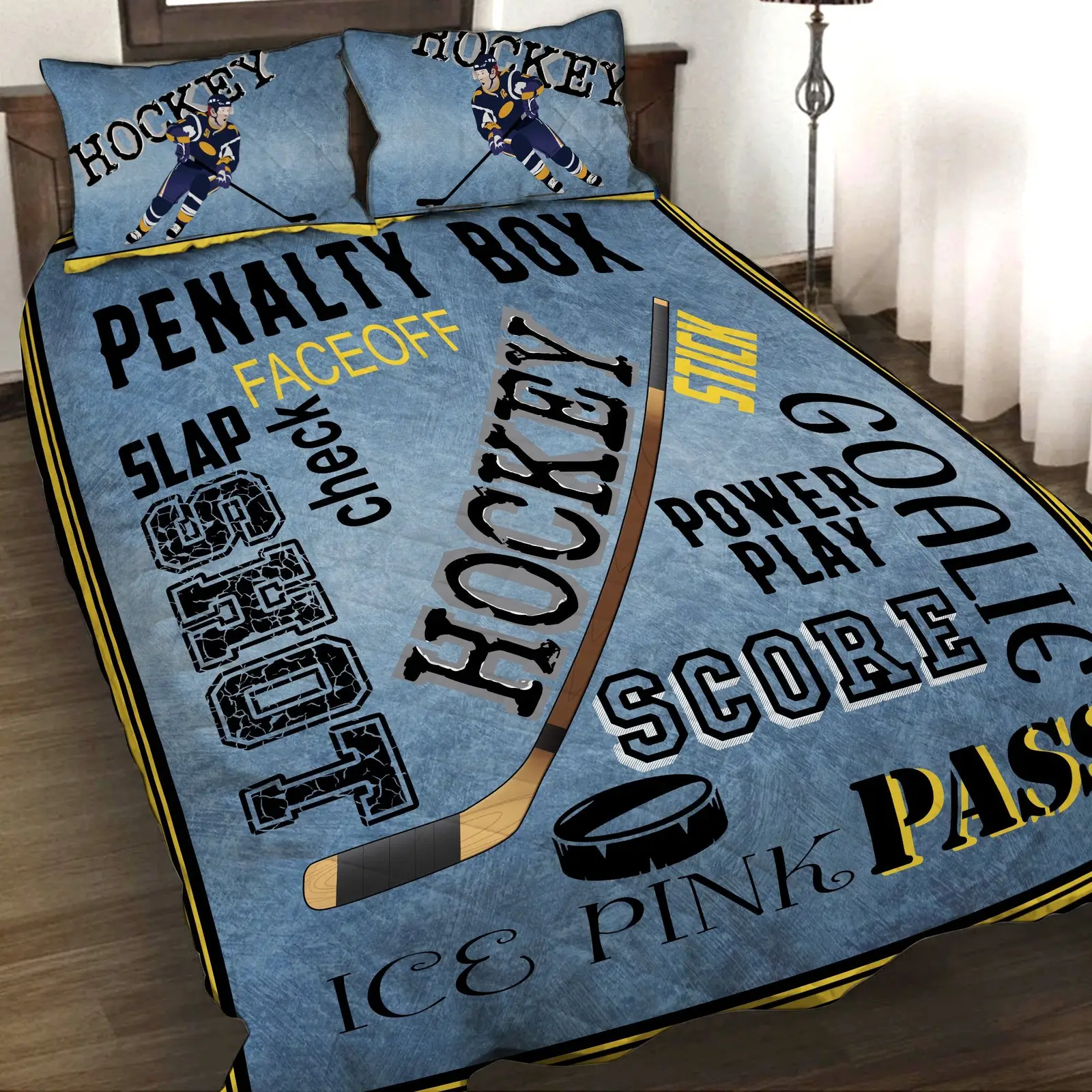 Hockey Mom Penalty Box Faceoff Power Play Score 3D Quilt Set