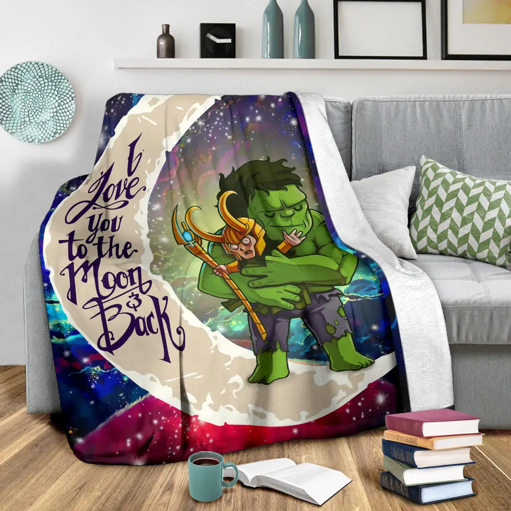 Hulk And Loki Love You To The Moon Galaxy Blanket