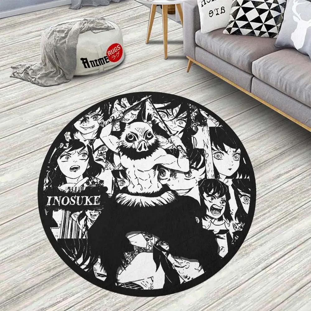 Inosuke Hashibira Manga Round Rug Custom Anime Room Mats