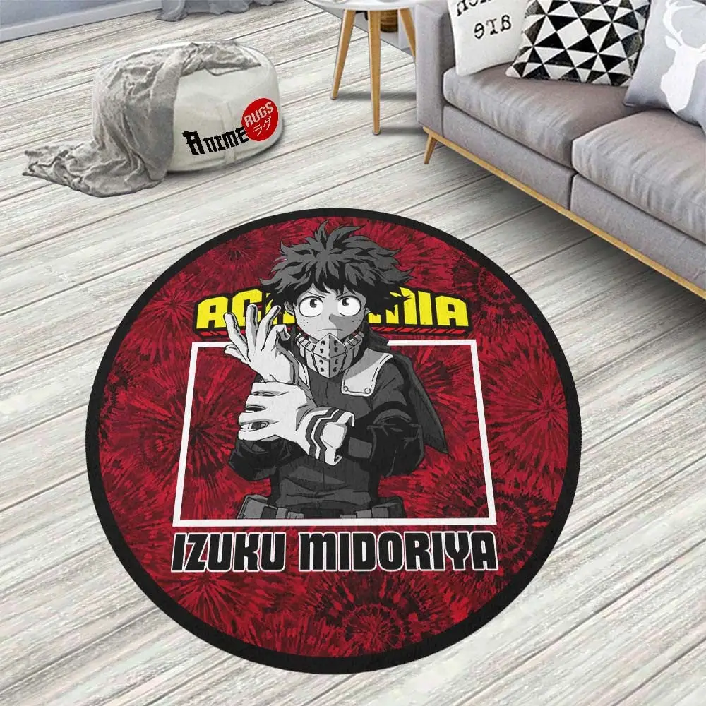 Izuku Midoriya Round Rug Custom Tie Dye Style Anime Room Mats