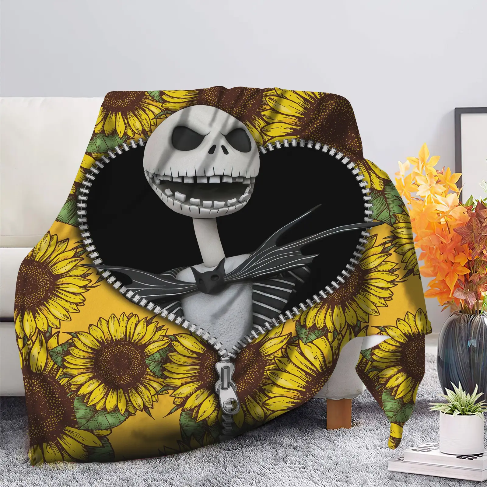 Jack Skellington Nightmare Before Christmas Sunflower Zipper Blanket