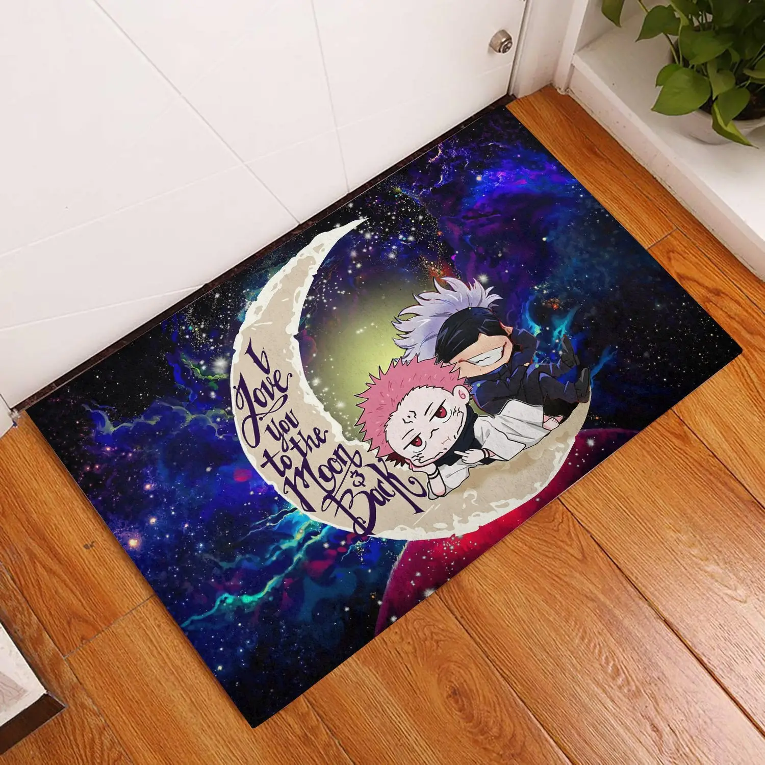 Jujutsu Kaisen Gojo Sakuna Chibi Anime Love You To The Moon Galaxy Back Doormat Home Decor
