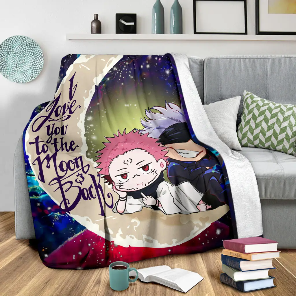 Jujutsu Kaisen Gojo Sakuna Chibi Anime Love You To The Moon Galaxy Blanket