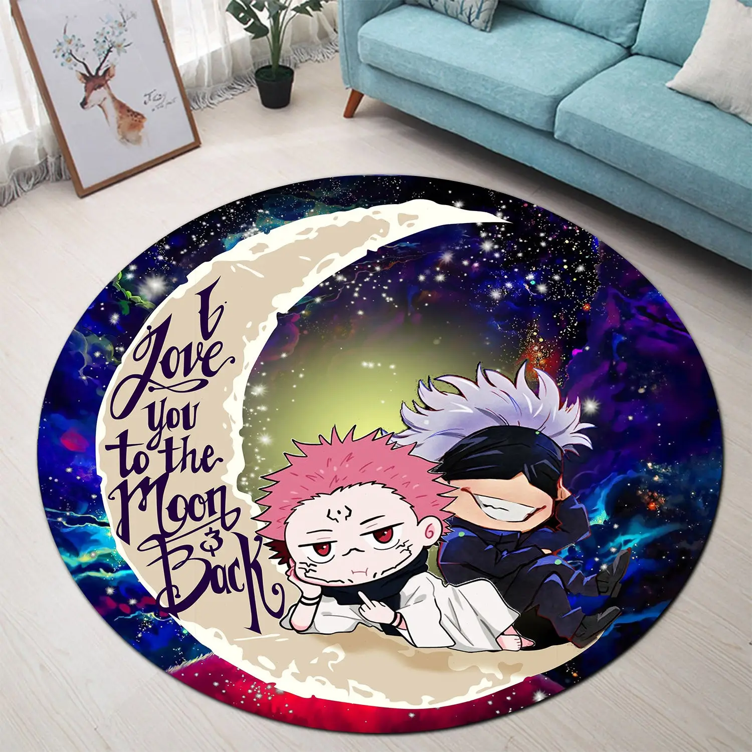 Jujutsu Kaisen Gojo Sakuna Chibi Anime Love You To The Moon Galaxy Round Rug