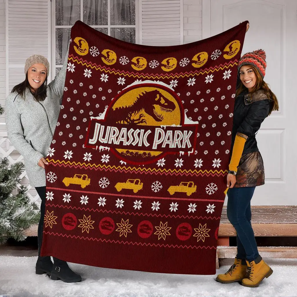 Jurassic Park Red Ugly Christmas Custom Blanket Home Decor