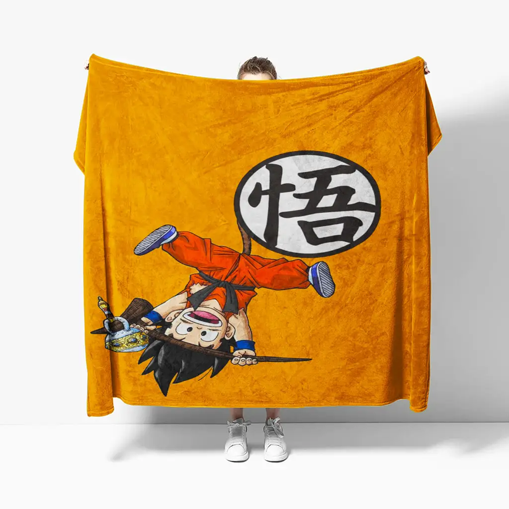 Kanji Kid Goku Blanket Upside Down Pose Orange Design