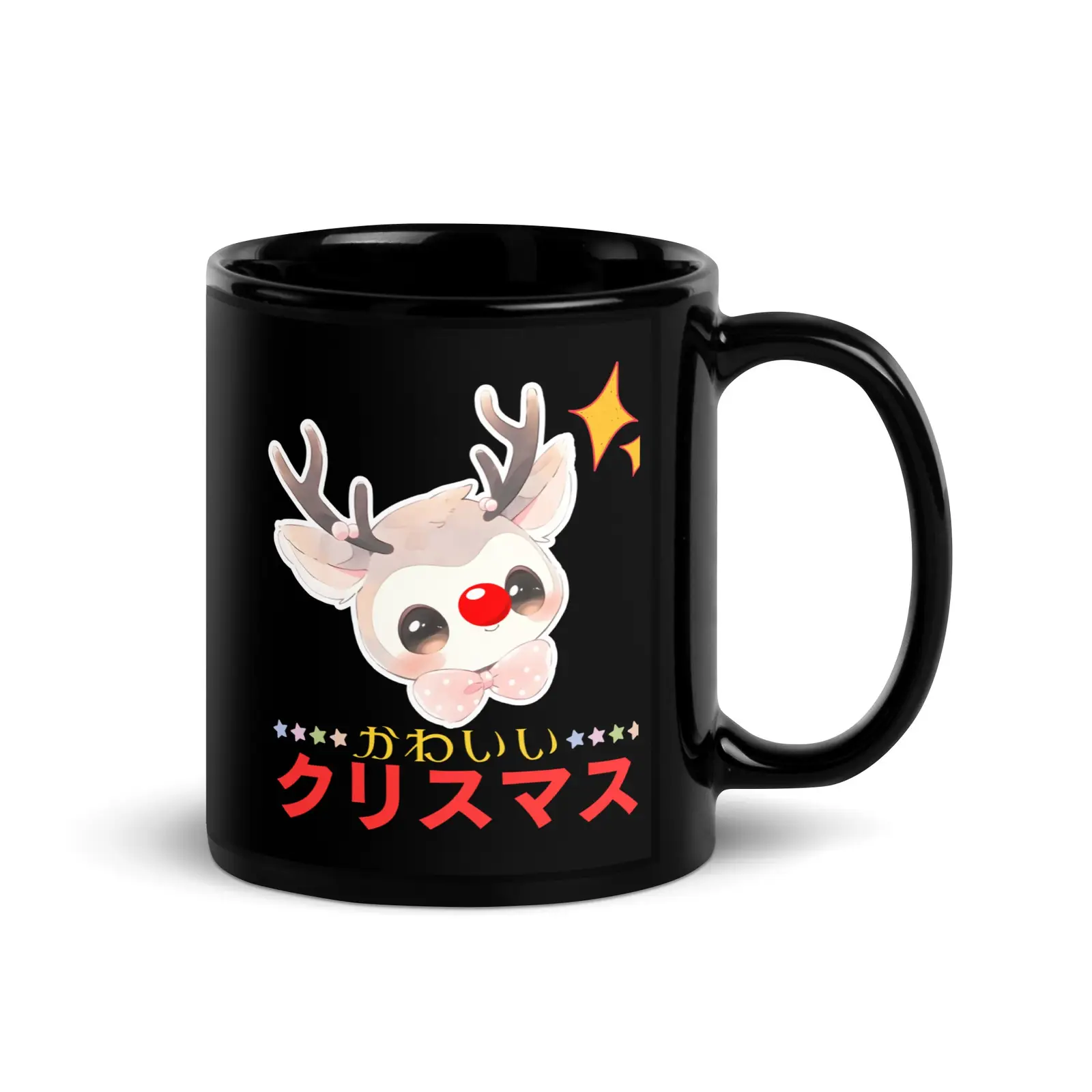 Kawaii Reindeer for a Japanese Christmas Black Mug