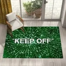 Keep Off on Broken Green Glass Rug