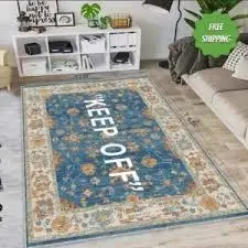 Keep Off Persian Flower Blue Back Ground Area Rug