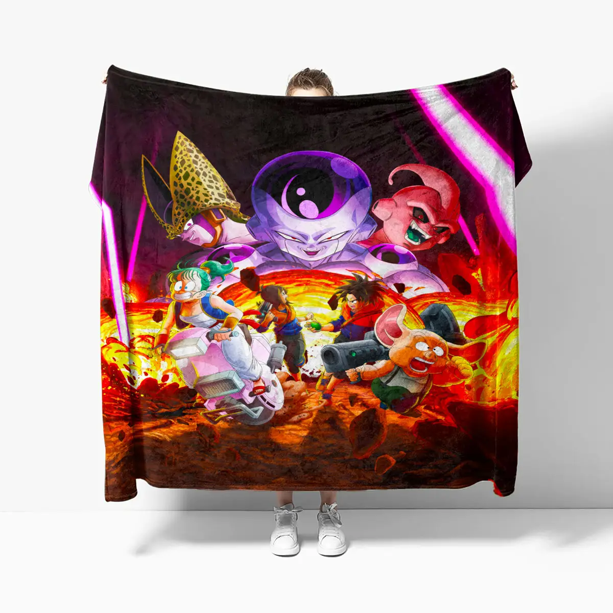 Kid Goku and Friends on Adventure x Villains Anime Fleece Blanket