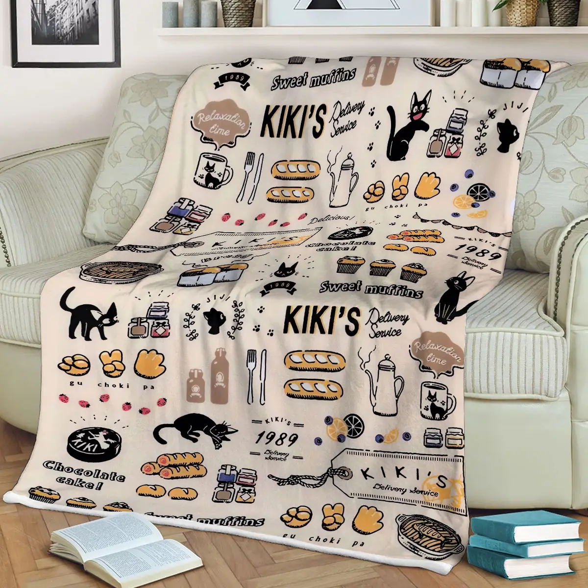 Kiki’s Delivery Service Pattern Flannel Quilt Blanket - Anime Comforts – Cozy Anime Bedding, Blankets & Home Essentials