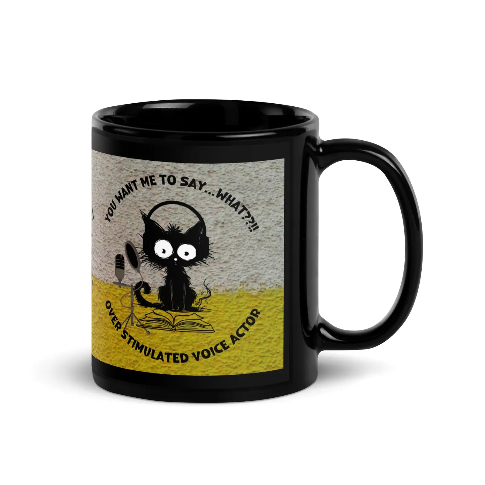 Kitty Over Stimulated Voice Actor: Classic Ceramic Black Glossy Mug