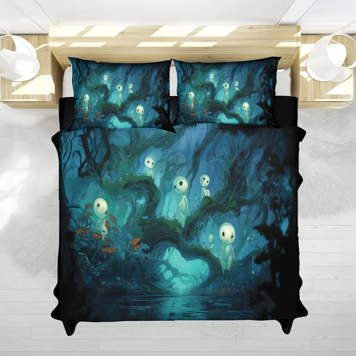 Kodama Forest Spirit Bed Set – Studio Ghibli Anime Bedding - Anime Comforts – Cozy Anime Bedding, Blankets & Home Essentials