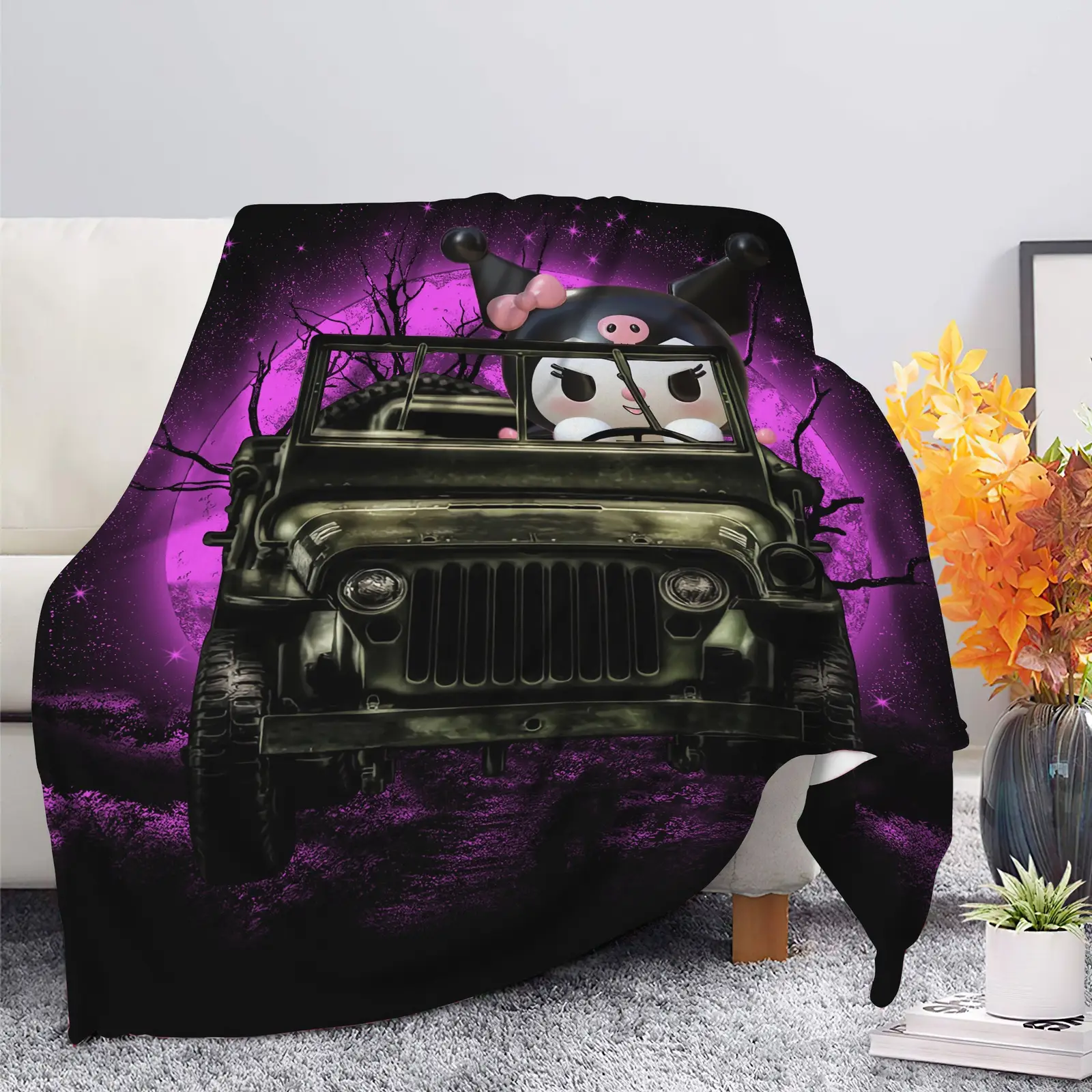 Kuromi Anime Funny Halloween Moonlight Blanket Blanket