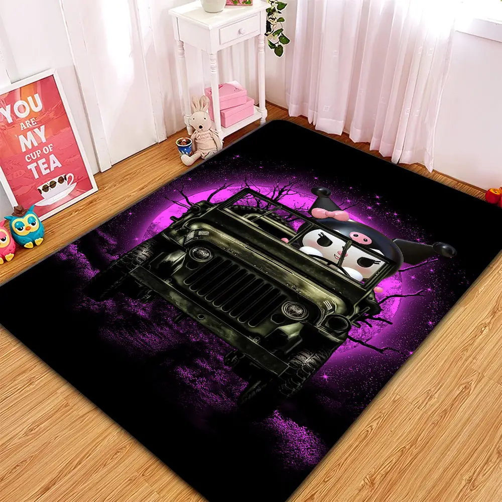 Kuromi Ride Jeep Funny Anime Moonlight Rectangular Area Rug