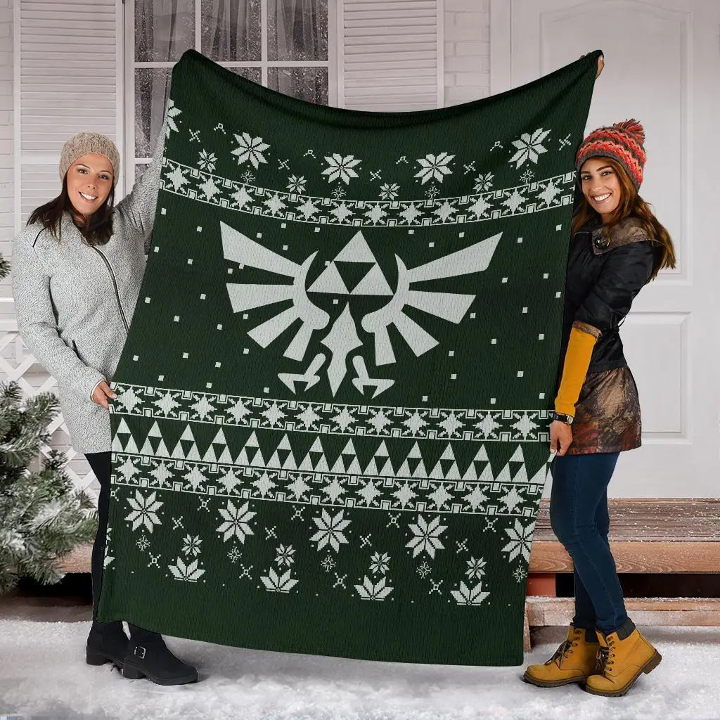 Legend Of Zelda Dark Green Sign Ugly Christmas Custom Blanket Home Decor