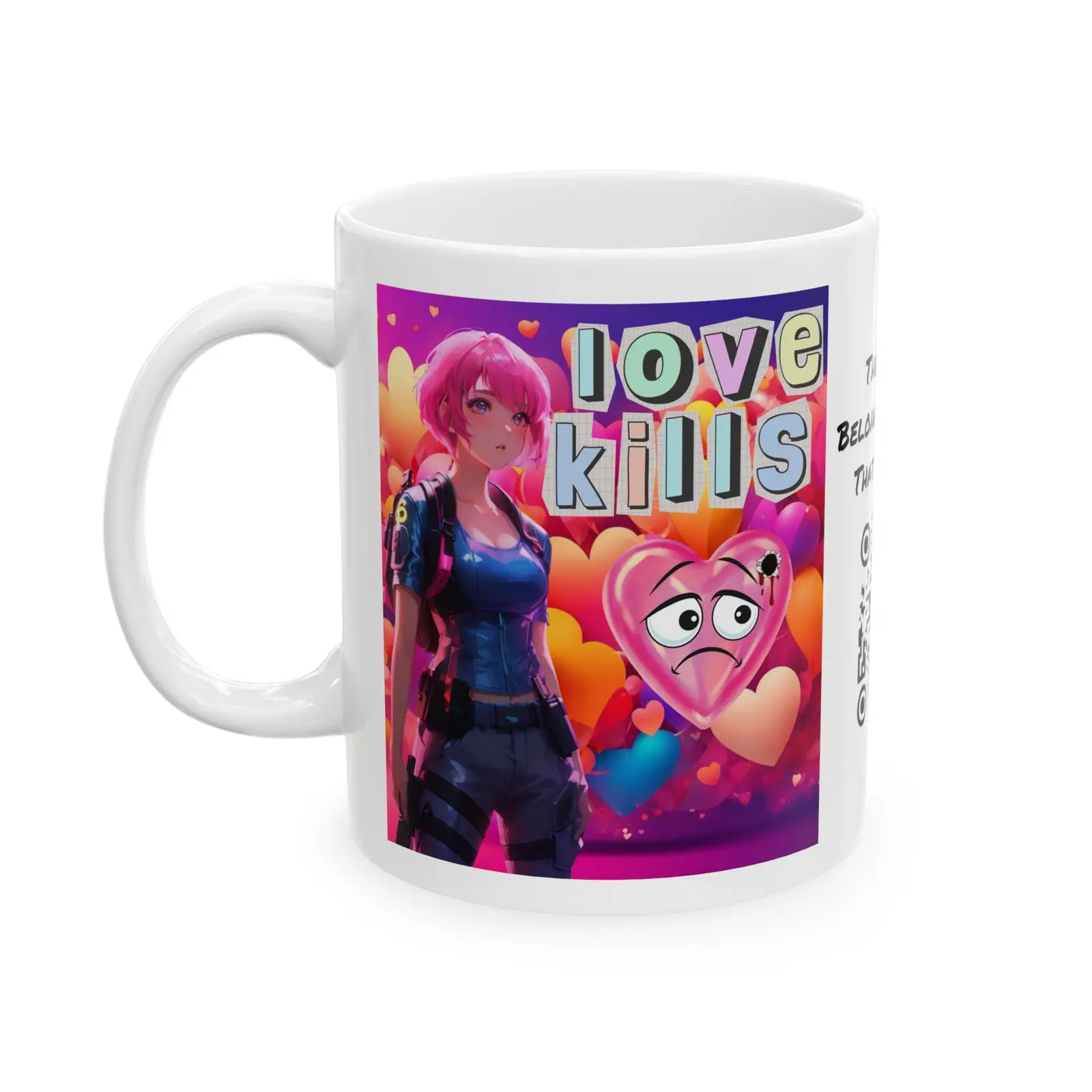 Love Kills | Cute | Anime | Hearts | Coffee | Tea | Hot Chocolate | 11oz | White Mug
