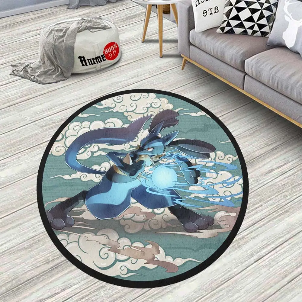 Lucario Round Rug Custom Cloudy Sky Anime Room Mats