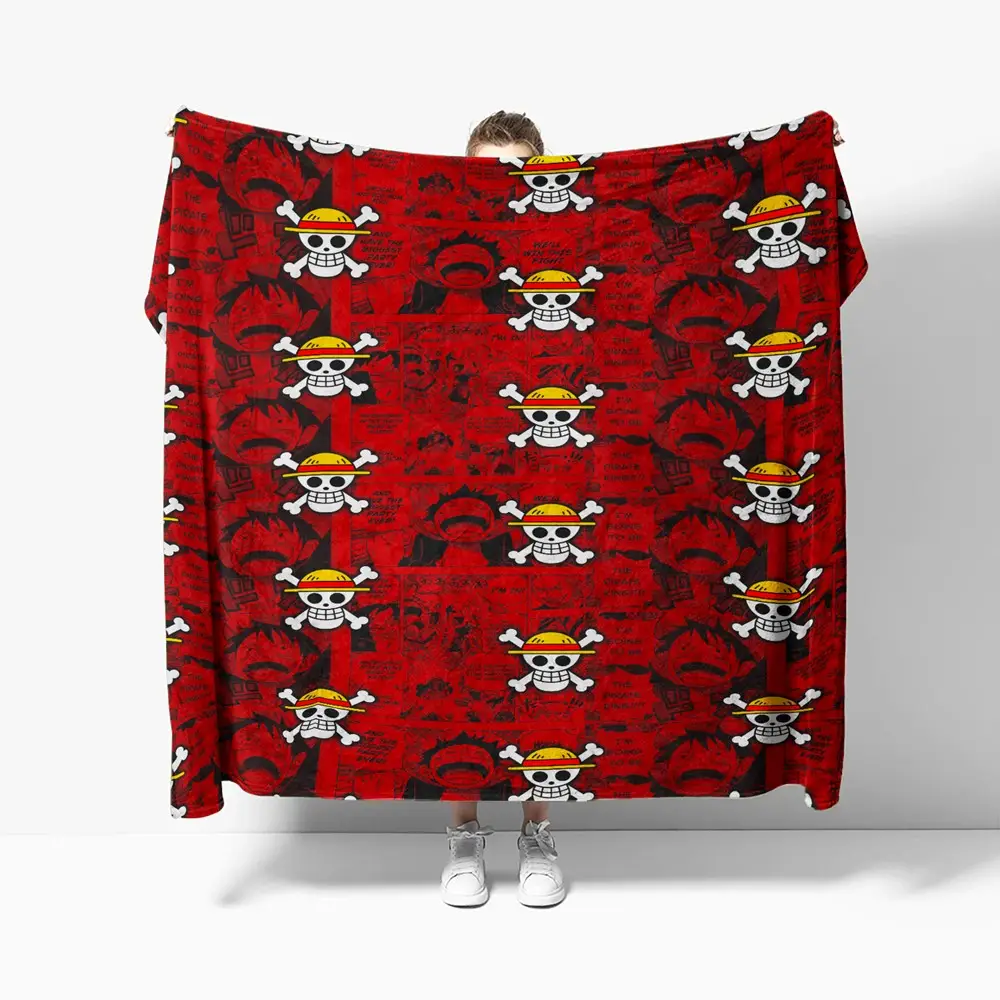Luffy Strawhat Jolly Roger Blanket Red Color