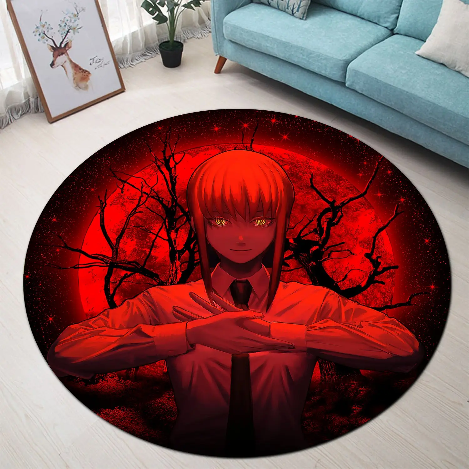 Makima Chainsaw Man Anime Moonlight Round Rug
