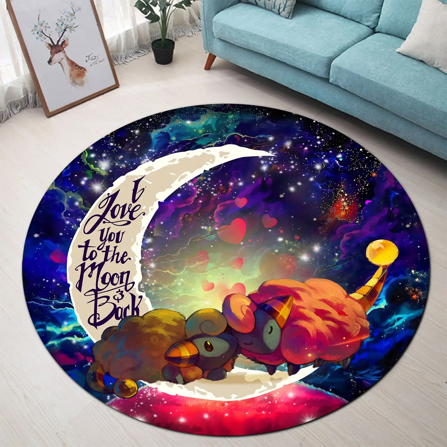 Mareep Love You To The Moon Galaxy Round Rug