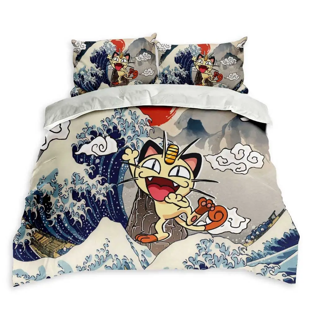 Meowth Bedding Set Kanagawa Great Wave Custom