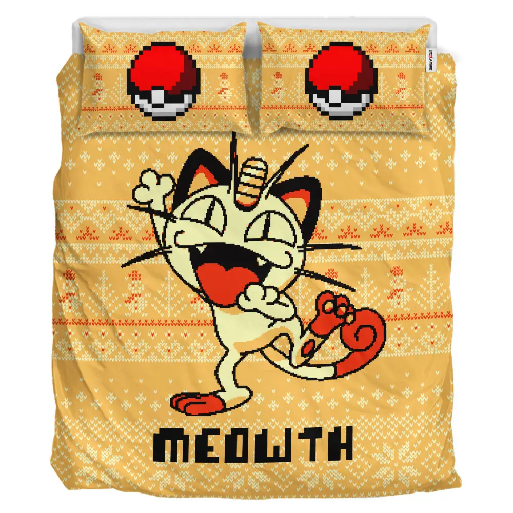 Meowth Xmas Polyester Duvet Cover Set