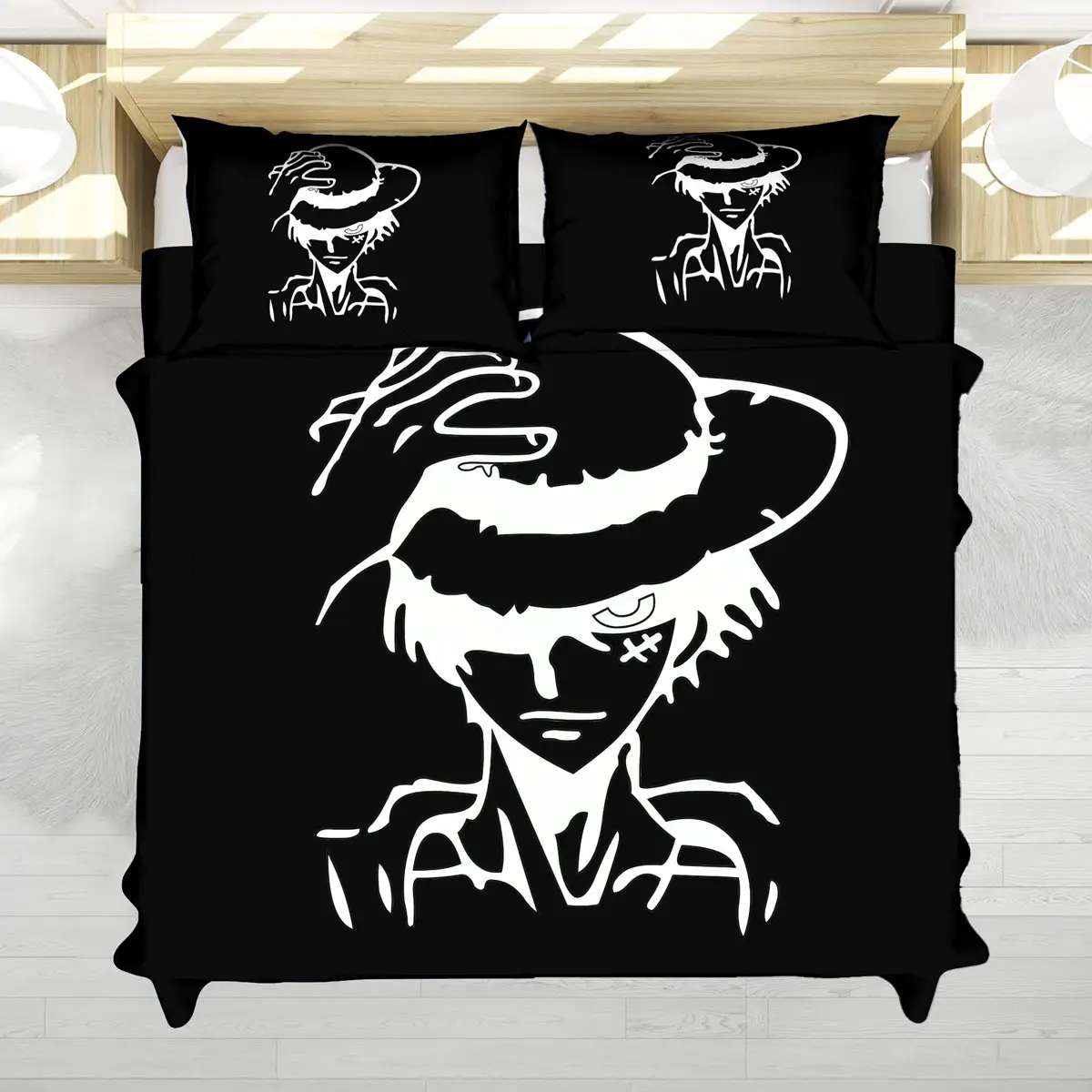 Monkey D. Luffy Minimal Black White Anime Bedding Set
