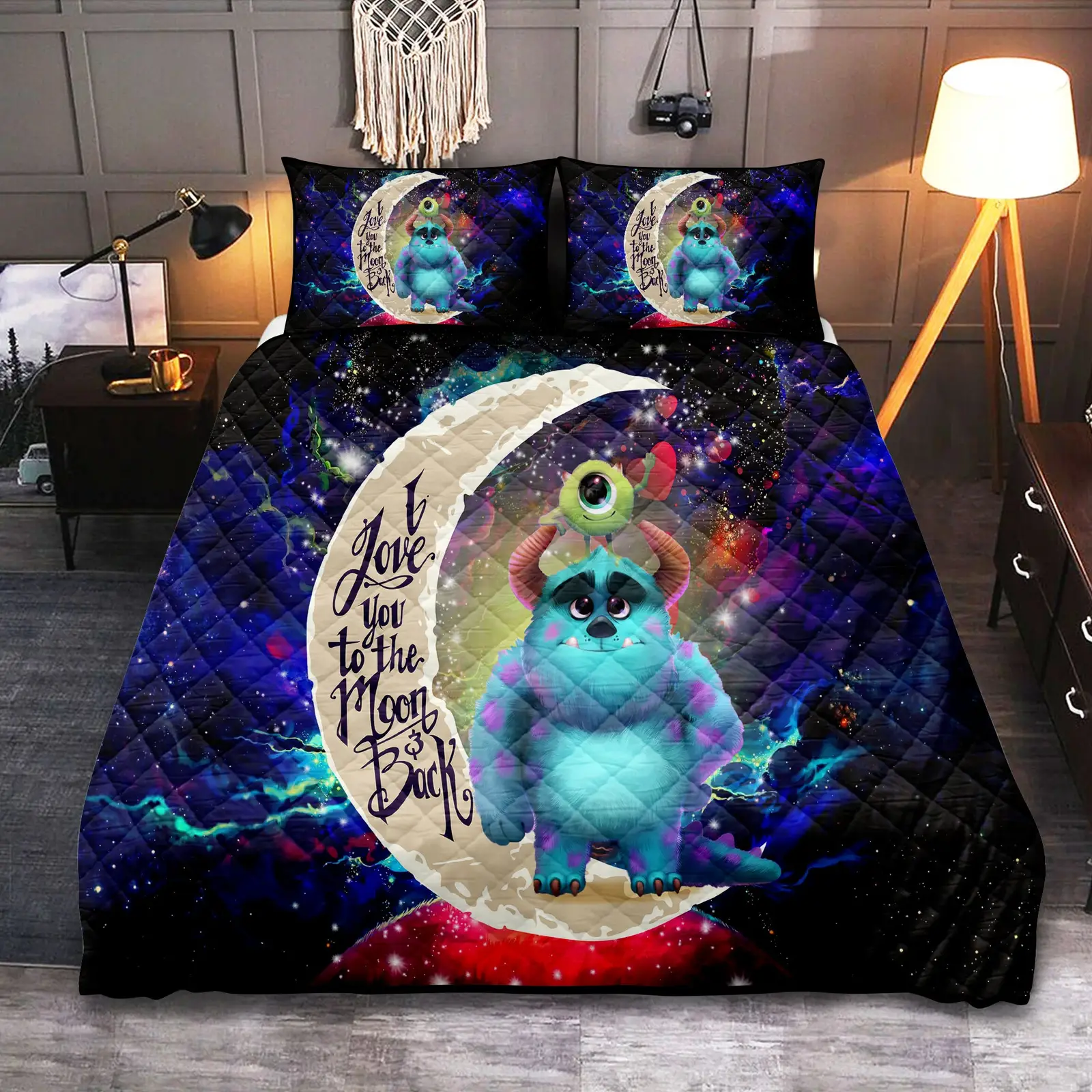 Monster Inc Sully And Mike Love You To The Moon Galaxy Quilt Bed Sets