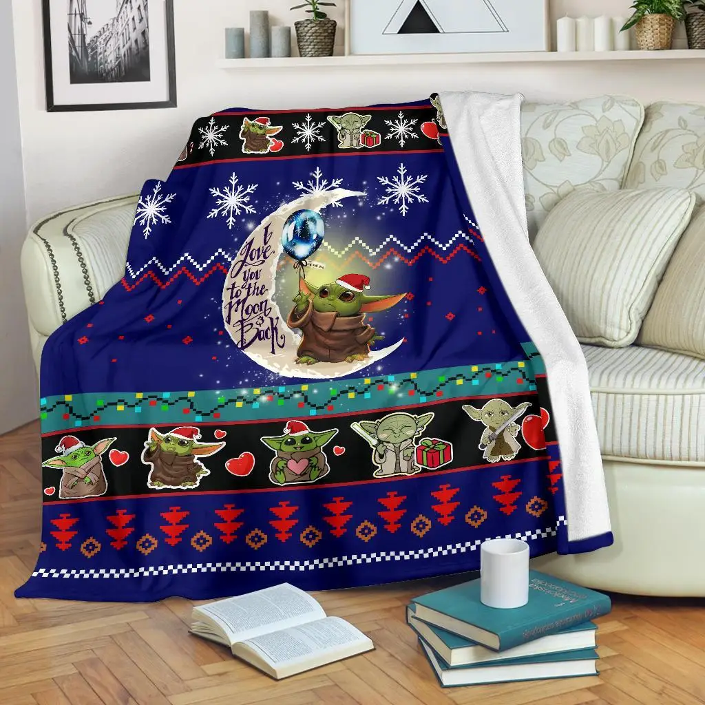 Moon Baby Yoda Christmas Blanket Amazing Gift Idea