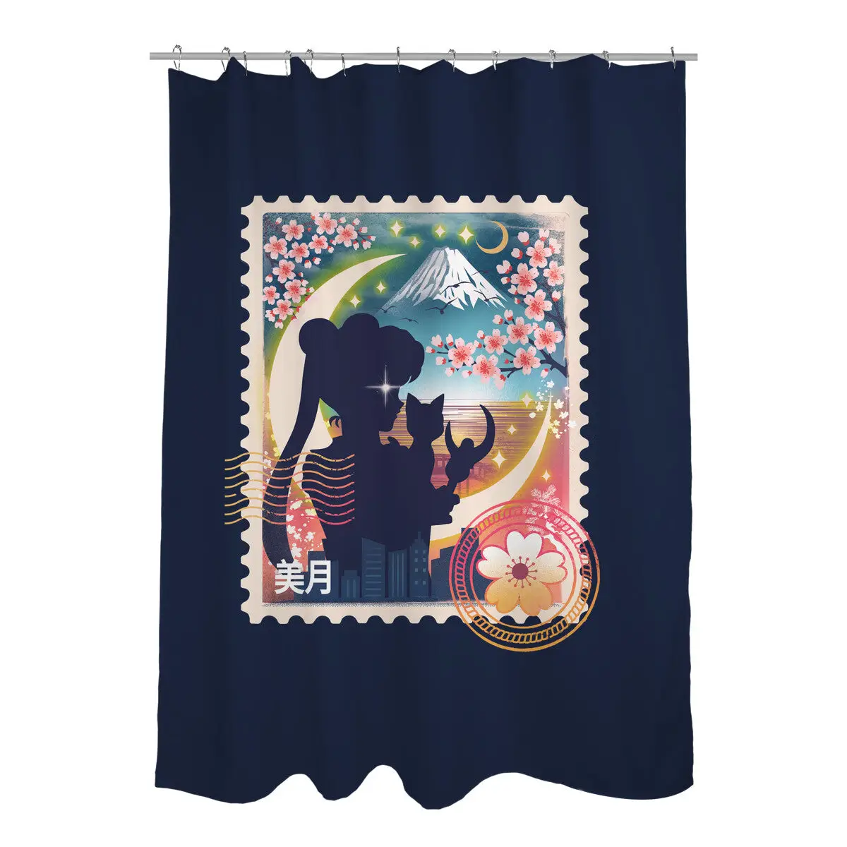 Moon Mail Stamp Shower Curtains