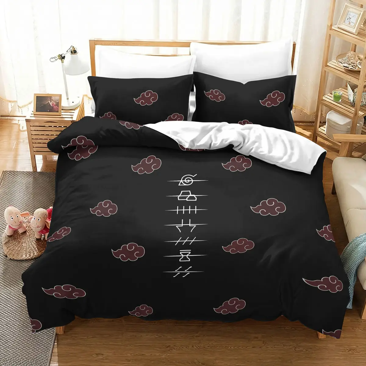 Naruto Akatsuki Cloud Black Bedding Set Pain Symbol