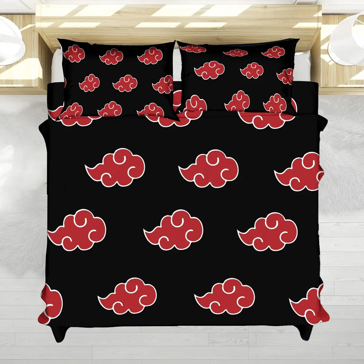 Naruto Akatsuki Red Cloud Pattern Anime Bedding Set