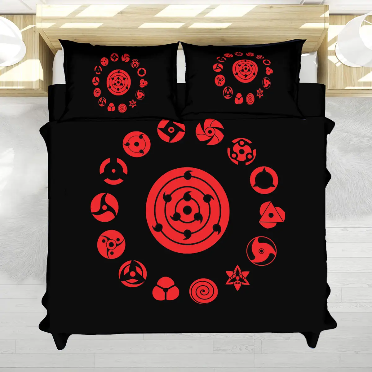 Naruto Sharingan Rinnegan Eye Symbols Anime Bedding Set
