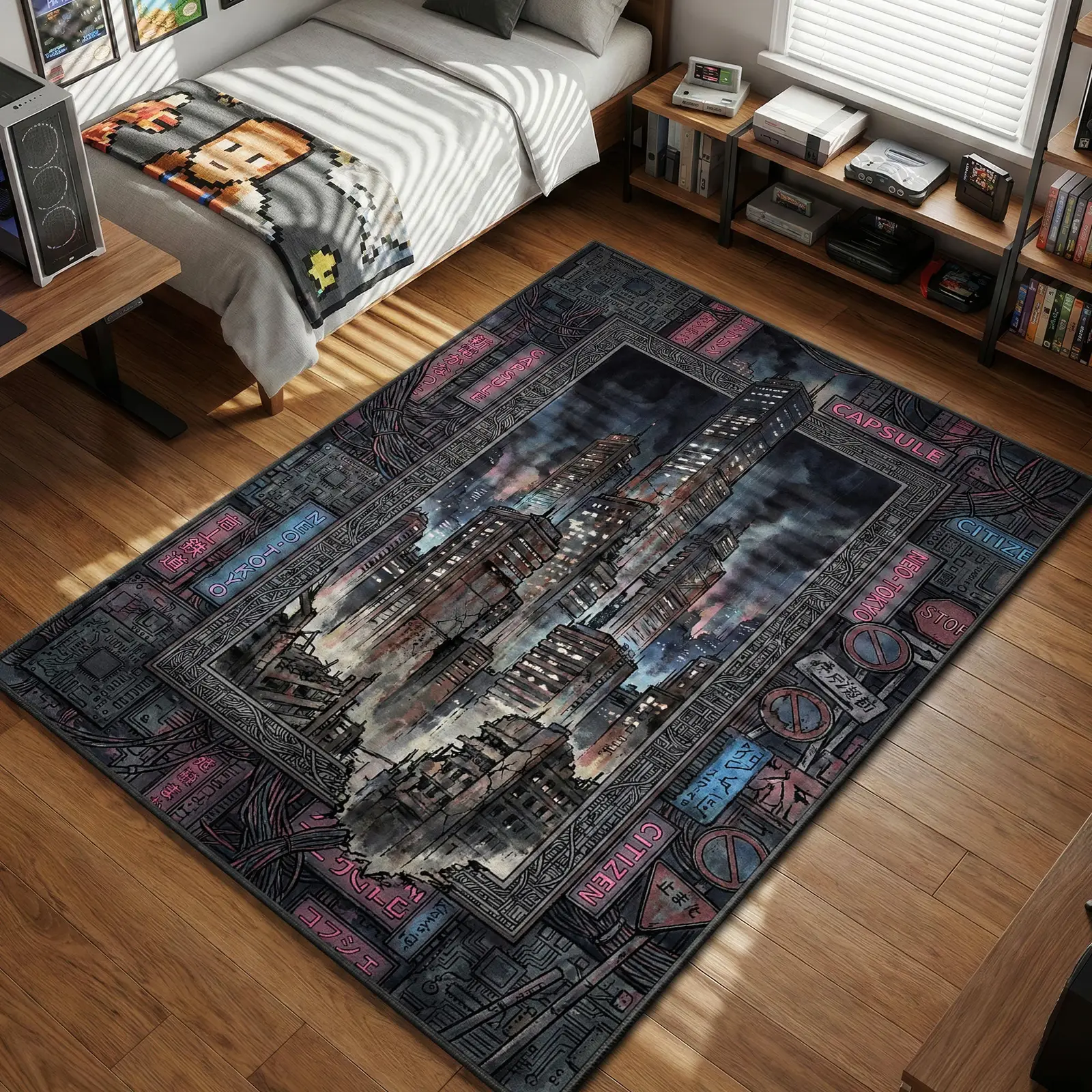 Neo-Tokyo Skyline Cyberpunk Rug - Akira Chair Mat