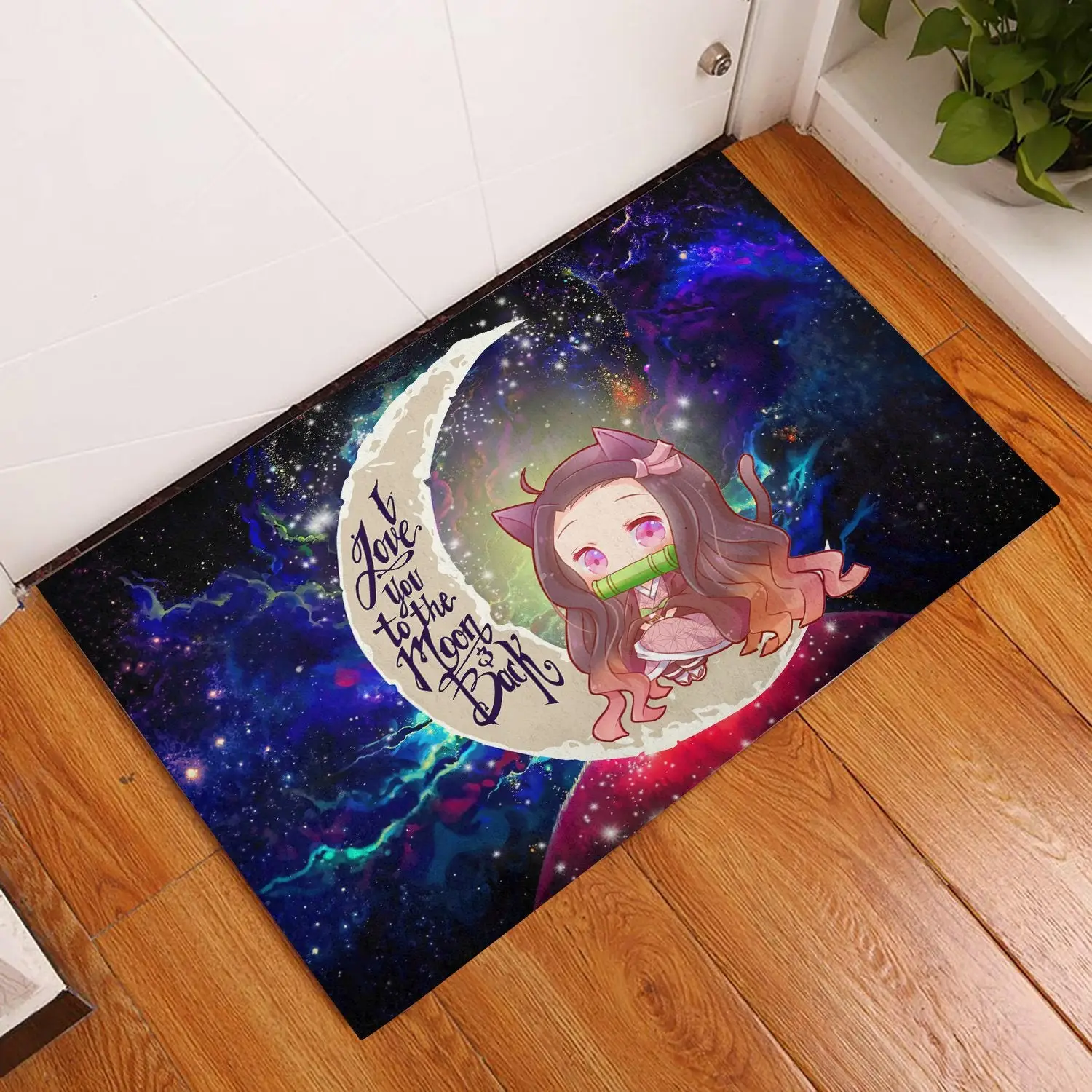 Nezuko Demon Slayer Love You To The Moon Galaxy Back Doormat Home Decor