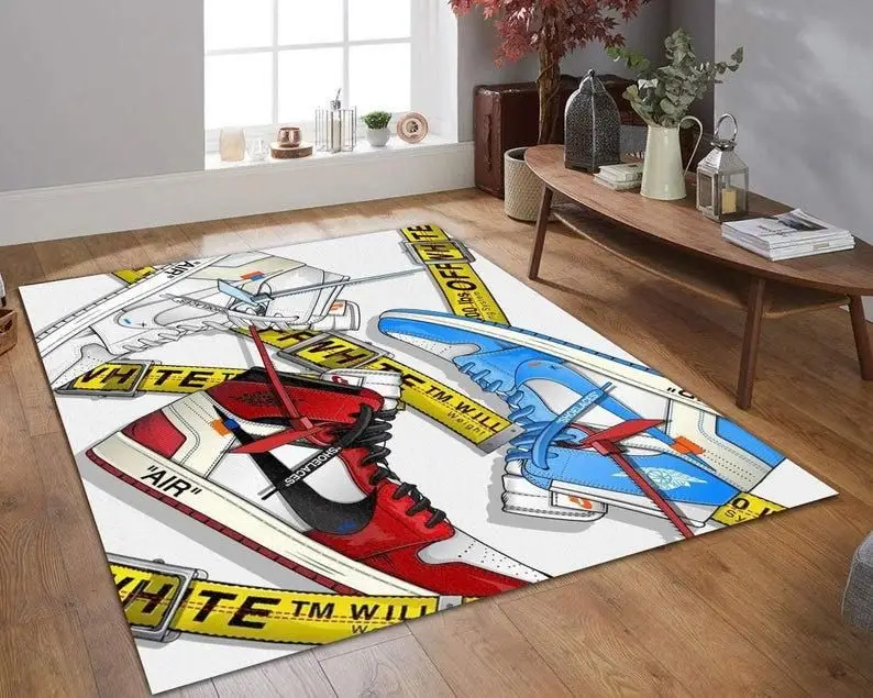 Nike Air Jordan Red And Blu Sneaker Rug Home Decor