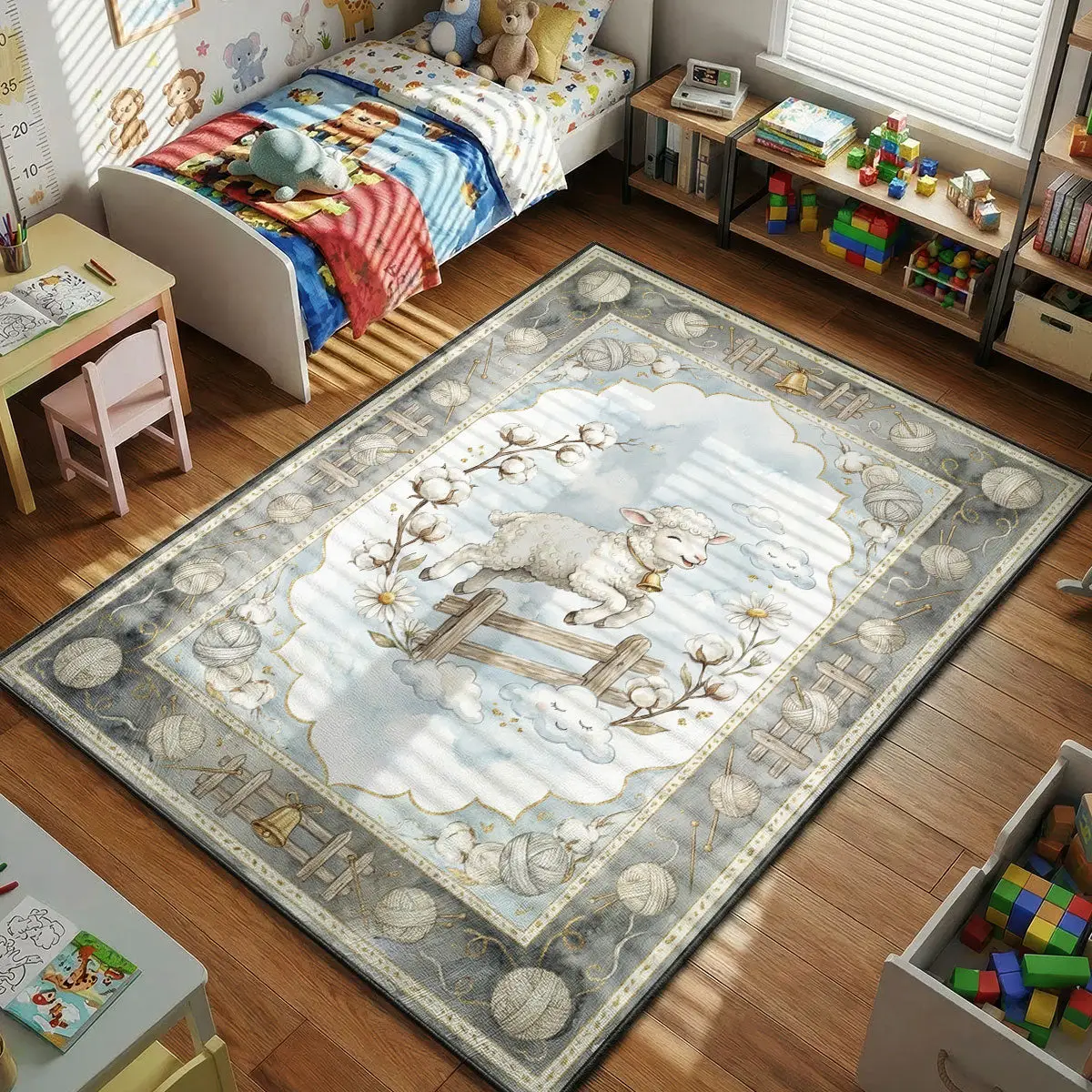 Nursery Lamb Farm Rug - Kids Room Floor Mat