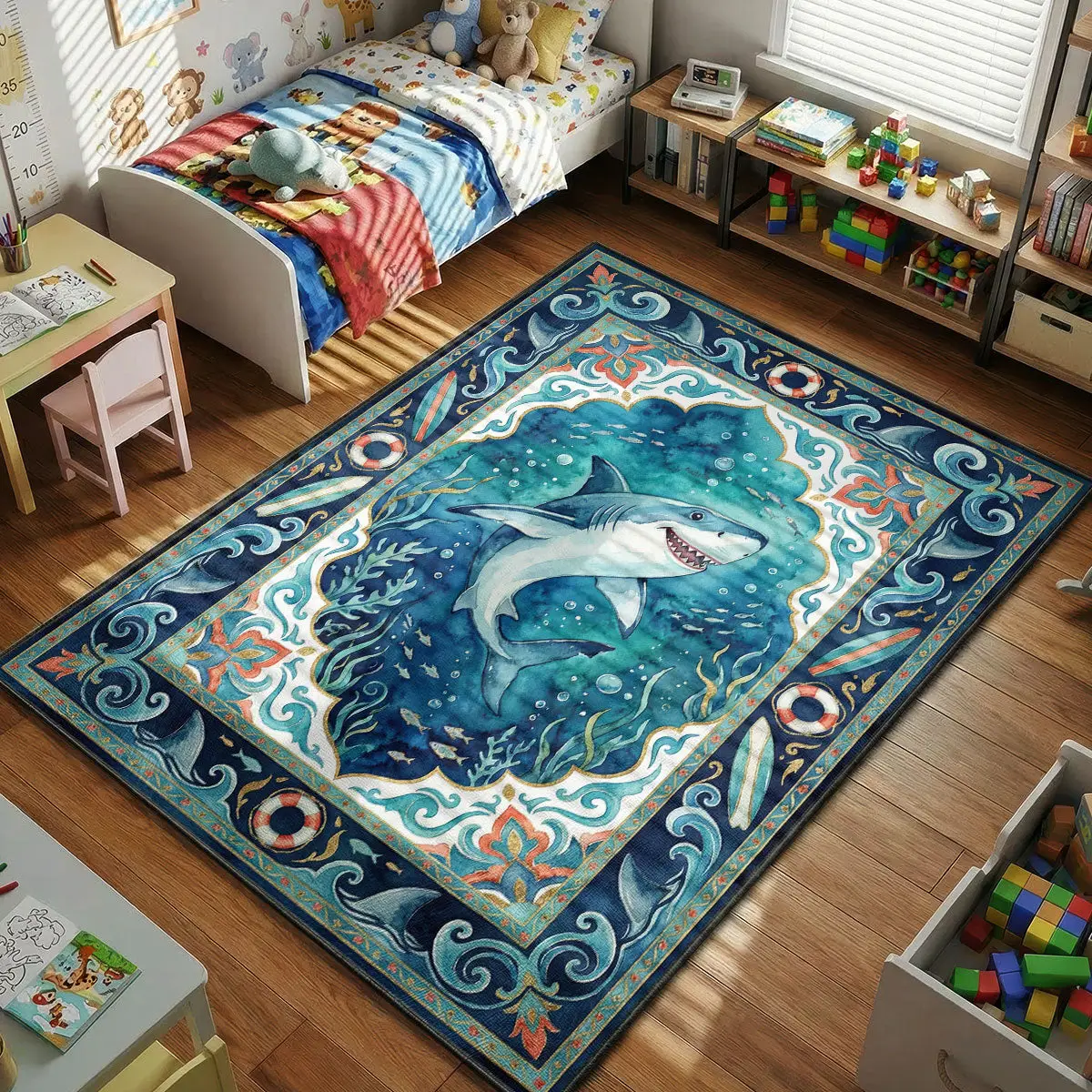 Ocean Shark Adventure Rug – Kids Underwater Theme Decor