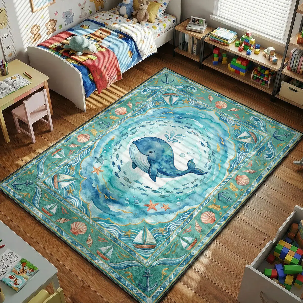 Ocean Whale Adventure Rug - Kids Floor Mat